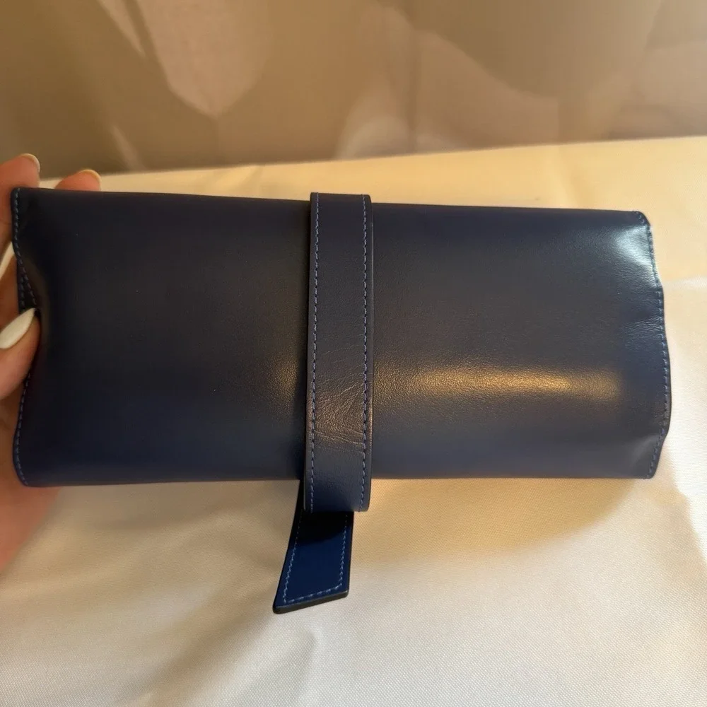 T.Anthony Italy Blue Leather Jewelry Roll Holder Case JLT Monogram $265 Travel